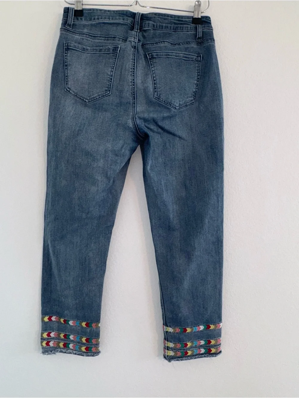 Boho Colorful Embroidered Straight Leg Crop Denim Jeans